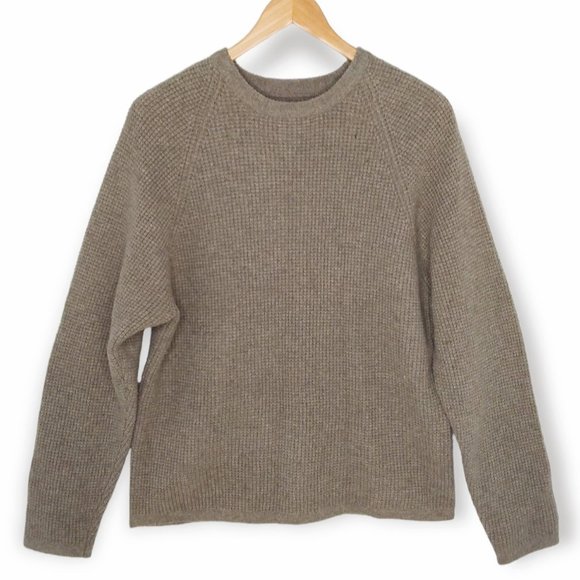 Vintage Abercrombie Lambswool Waffle Knit Military Sweater Size Medium Khaki